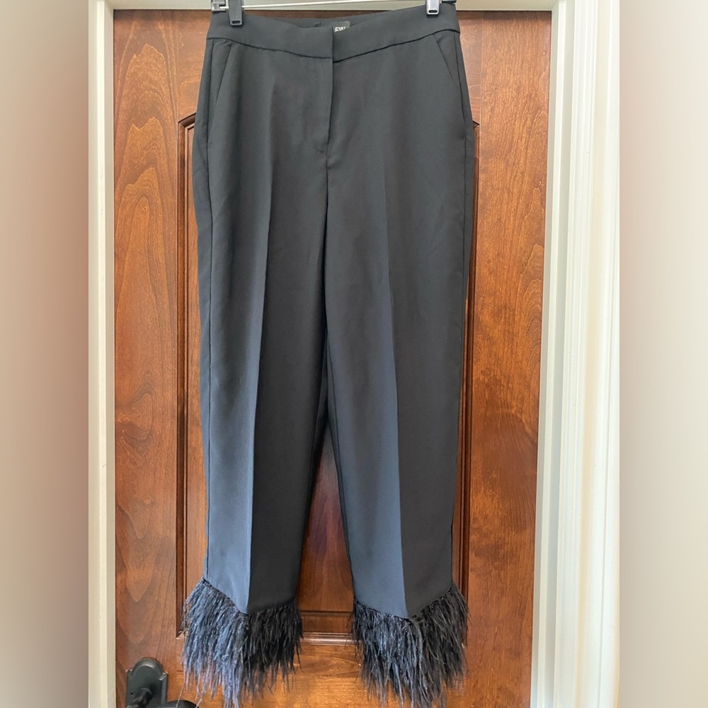 J. Crew Collection Ingrid pant with feather trim in 
black satin-back crepe Sz 2